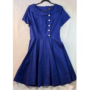 Classic Vintage Looking Fit & Flare Blue Dress with Button Detail